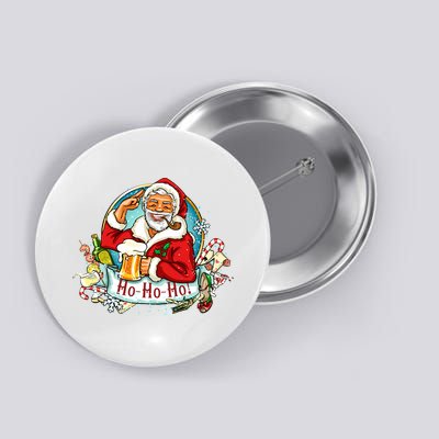 Ho-Ho-Ho Drinking Smoking Santa Claus Christmas Button