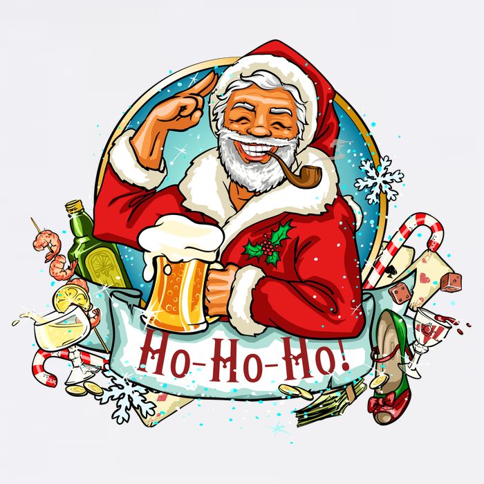 Ho-Ho-Ho Drinking Smoking Santa Claus Christmas Button