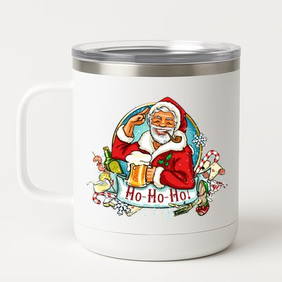 Ho-Ho-Ho Drinking Smoking Santa Claus Christmas 12 oz Stainless Steel Tumbler Cup