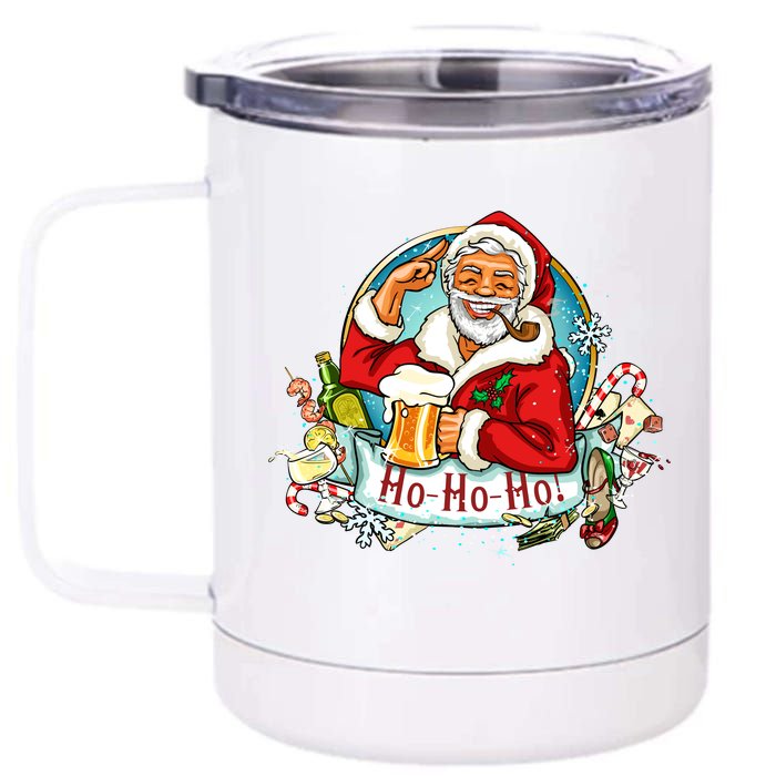 Ho-Ho-Ho Drinking Smoking Santa Claus Christmas 12 oz Stainless Steel Tumbler Cup