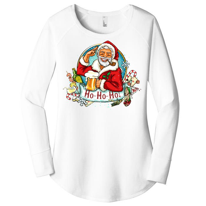 Ho-Ho-Ho Drinking Smoking Santa Claus Christmas Women's Perfect Tri Tunic Long Sleeve Shirt