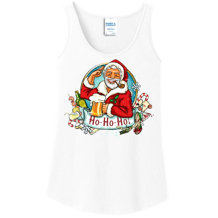 Ho-Ho-Ho Drinking Smoking Santa Claus Christmas Ladies Essential Tank