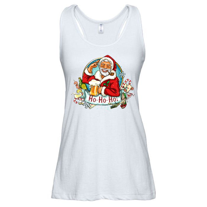 Ho-Ho-Ho Drinking Smoking Santa Claus Christmas Ladies Essential Flowy Tank