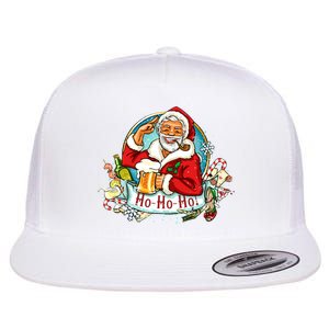 Ho-Ho-Ho Drinking Smoking Santa Claus Christmas Flat Bill Trucker Hat