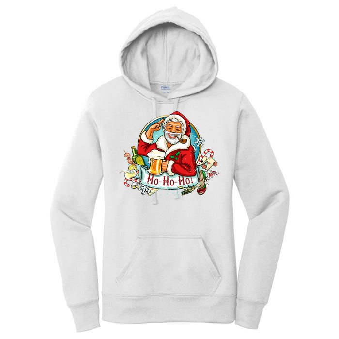 Ho-Ho-Ho Drinking Smoking Santa Claus Christmas Women's Pullover Hoodie