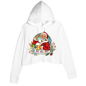 Ho-Ho-Ho Drinking Smoking Santa Claus Christmas Crop Fleece Hoodie