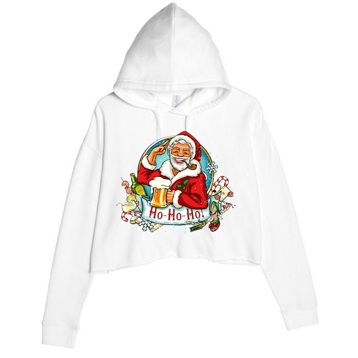 Ho-Ho-Ho Drinking Smoking Santa Claus Christmas Crop Fleece Hoodie