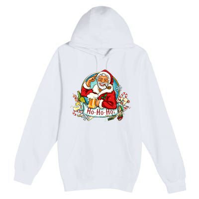 Ho-Ho-Ho Drinking Smoking Santa Claus Christmas Premium Pullover Hoodie