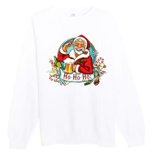 Ho-Ho-Ho Drinking Smoking Santa Claus Christmas Premium Crewneck Sweatshirt