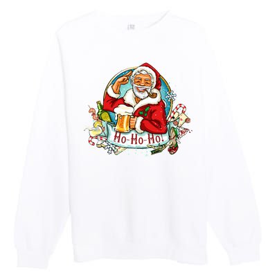 Ho-Ho-Ho Drinking Smoking Santa Claus Christmas Premium Crewneck Sweatshirt