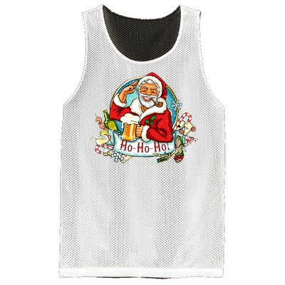 Ho-Ho-Ho Drinking Smoking Santa Claus Christmas Mesh Reversible Basketball Jersey Tank