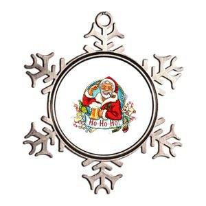 Ho-Ho-Ho Drinking Smoking Santa Claus Christmas Metallic Star Ornament