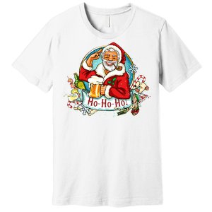 Ho-Ho-Ho Drinking Smoking Santa Claus Christmas Premium T-Shirt