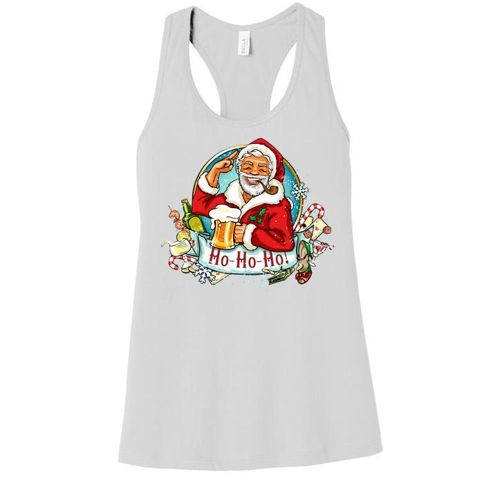 Ho-Ho-Ho Drinking Smoking Santa Claus Christmas Women's Racerback Tank