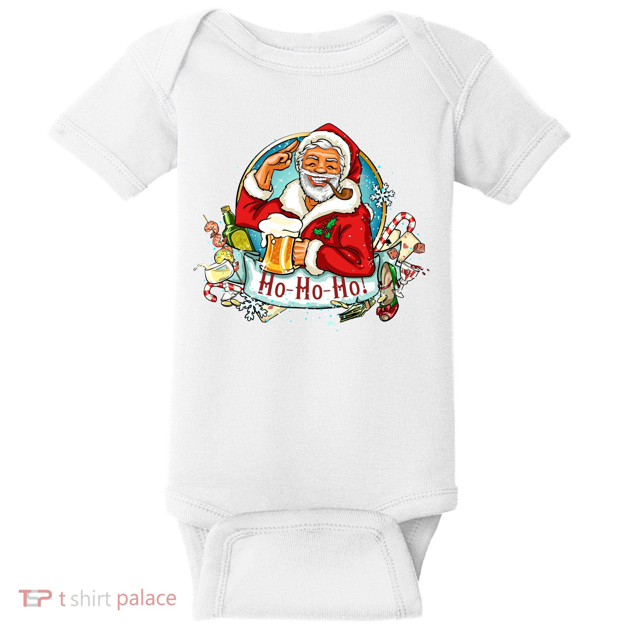 Ho-Ho-Ho Drinking Smoking Santa Claus Christmas Baby Bodysuit