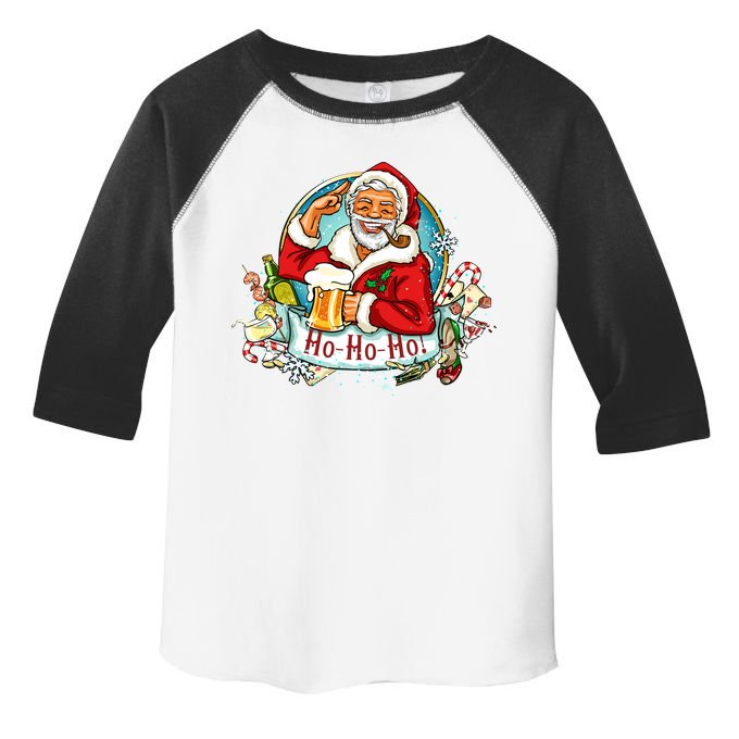 Ho-Ho-Ho Drinking Smoking Santa Claus Christmas Toddler Fine Jersey T-Shirt