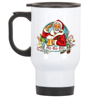 Ho-Ho-Ho Drinking Smoking Santa Claus Christmas Stainless Steel Travel Mug