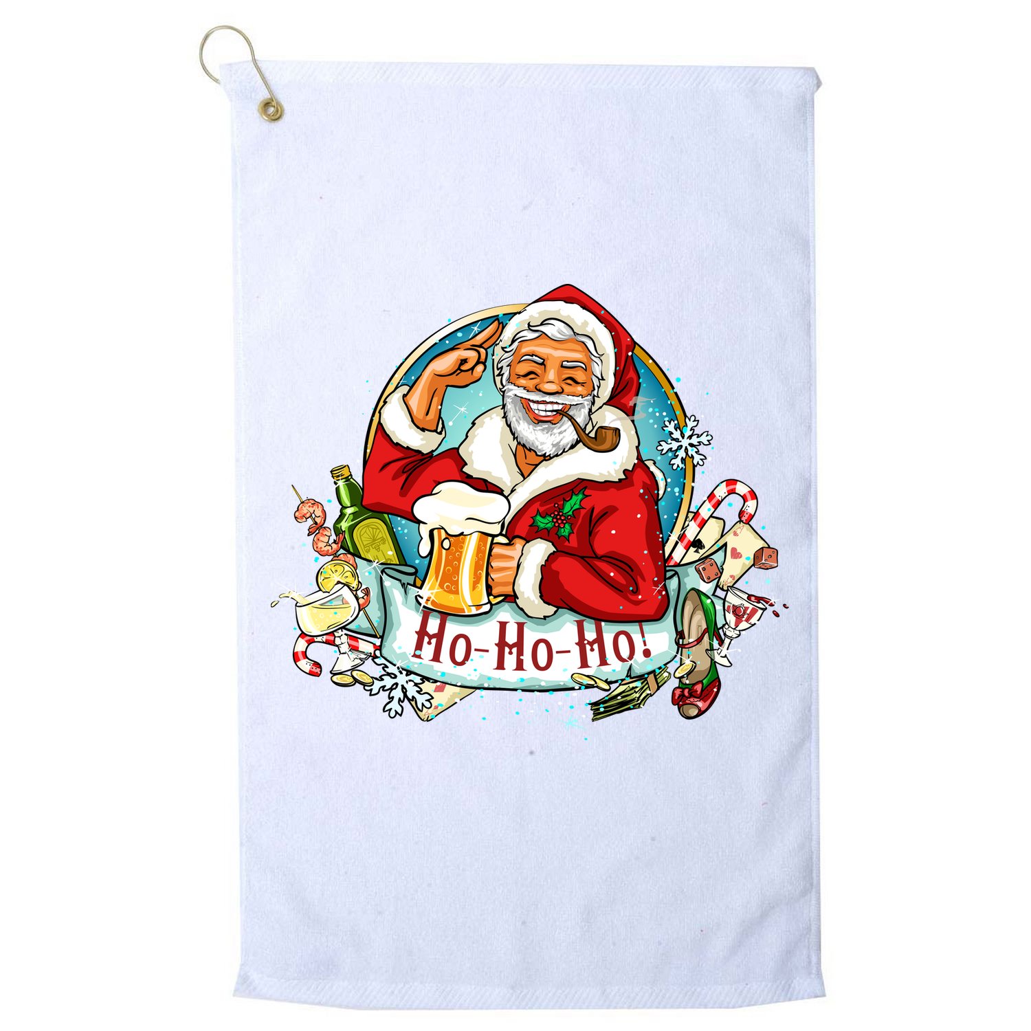 Ho-Ho-Ho Drinking Smoking Santa Claus Christmas Golf Towel