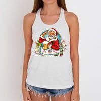 Ho-Ho-Ho Drinking Smoking Santa Claus Christmas Women's Knotted Racerback Tank