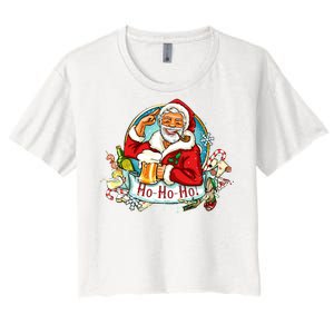 Ho-Ho-Ho Drinking Smoking Santa Claus Christmas Women's Crop Top Tee