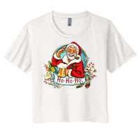 Ho-Ho-Ho Drinking Smoking Santa Claus Christmas Women's Crop Top Tee