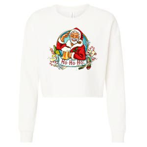 Ho-Ho-Ho Drinking Smoking Santa Claus Christmas Cropped Pullover Crew