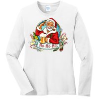 Ho-Ho-Ho Drinking Smoking Santa Claus Christmas Ladies Long Sleeve Shirt