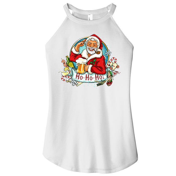 Ho-Ho-Ho Drinking Smoking Santa Claus Christmas Women's Perfect Tri Rocker Tank