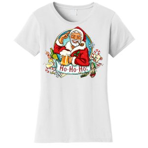 Ho-Ho-Ho Drinking Smoking Santa Claus Christmas Women's T-Shirt