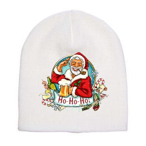 Ho-Ho-Ho Drinking Smoking Santa Claus Christmas Short Acrylic Beanie