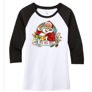 Ho-Ho-Ho Drinking Smoking Santa Claus Christmas Women's Tri-Blend 3/4-Sleeve Raglan Shirt