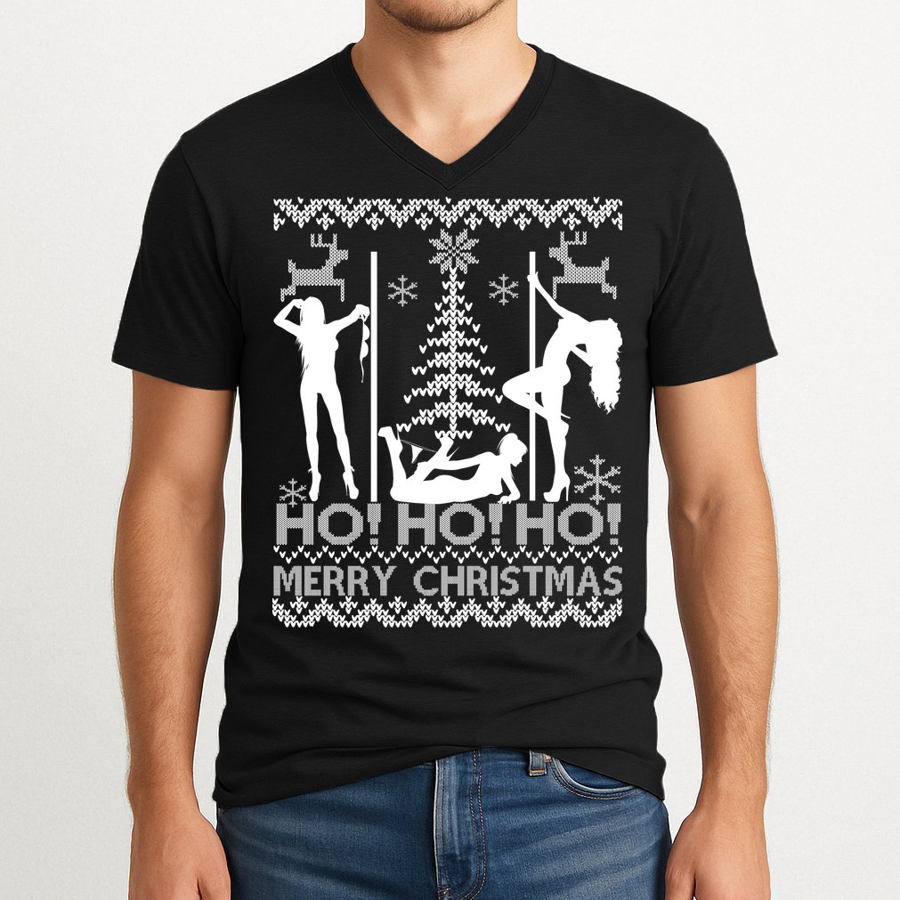 Ho Ho Ho Strippers X-Mas Ugly Christmas Sweater V-Neck T-Shirt