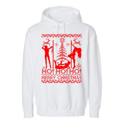 Ho Ho Ho Strippers X-Mas Ugly Christmas Sweater Garment-Dyed Fleece Hoodie