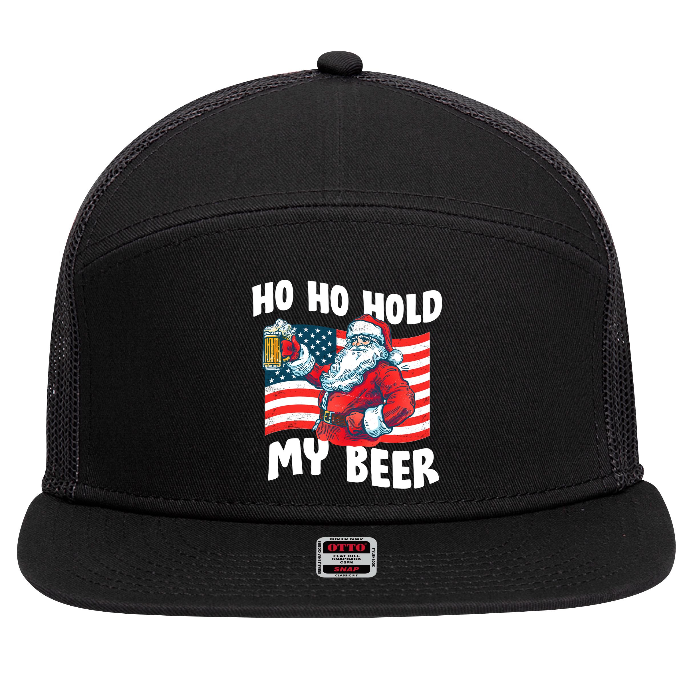 Ho Ho Hold My Beer Christmas In July 7 Panel Mesh Trucker Snapback Hat