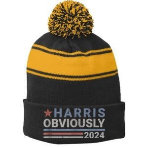 Harris Obviously 2024 Stripe Pom Pom Beanie