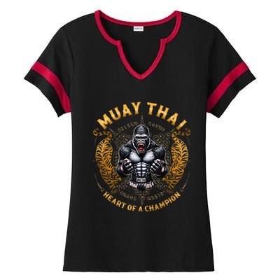 Heart Of A Champion Kickboxing And Muay Thai Angry Gorilla Ladies Halftime Notch Neck Tee