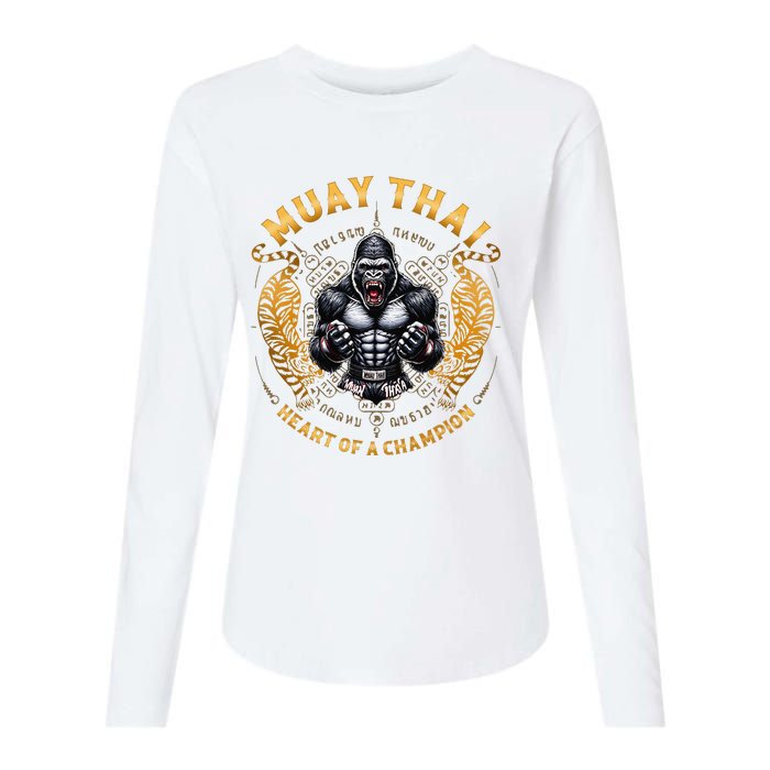 Heart Of A Champion Kickboxing And Muay Thai Angry Gorilla Womens Cotton Relaxed Long Sleeve T-Shirt