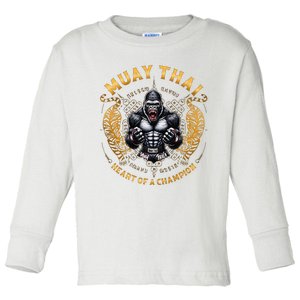 Heart Of A Champion Kickboxing And Muay Thai Angry Gorilla Toddler Long Sleeve Shirt