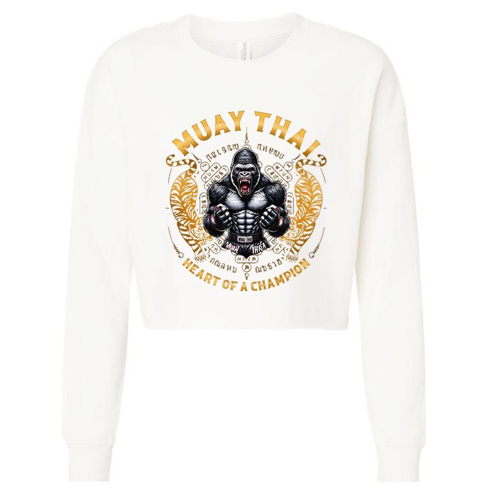 Heart Of A Champion Kickboxing And Muay Thai Angry Gorilla Cropped Pullover Crew