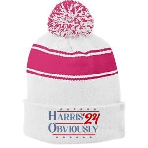 Harris. Obviously. A Vote For 2024 President Kamala Harris Stripe Pom Pom Beanie