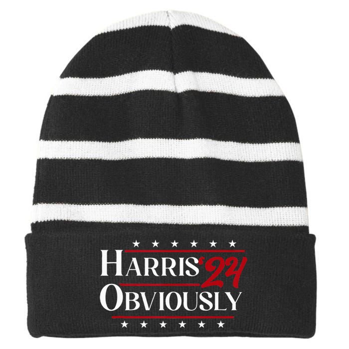 Harris. Obviously. A Vote For 2024 President Kamala Harris Striped Beanie with Solid Band