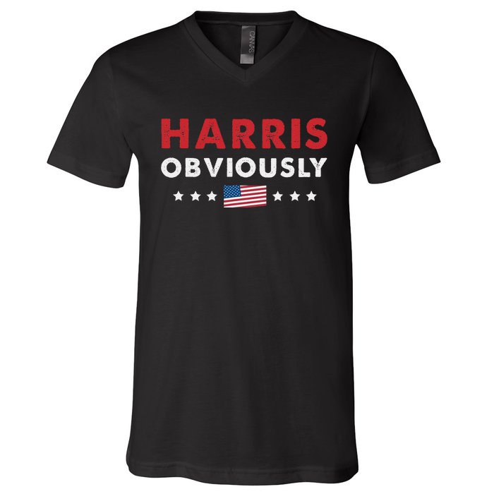 Harris. Obviously. A Vote For 2024 President Kamala Harris V-Neck T-Shirt