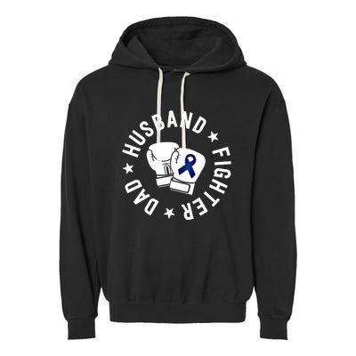 Husband Of A Warrior Blue Family Colon Cancer Awareness Great Gift Garment-Dyed Fleece Hoodie