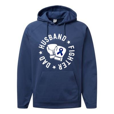 Husband Of A Warrior Blue Family Colon Cancer Awareness Great Gift Performance Fleece Hoodie