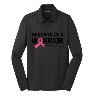 Husband Of A Warrior Breast Cancer Awareness Funny Gift Funny Gift Silk Touch Performance Long Sleeve Polo