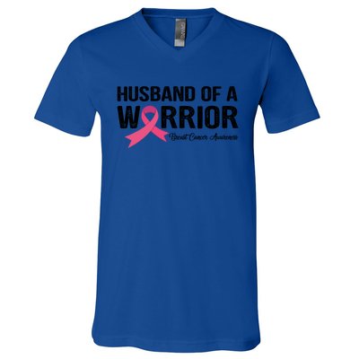 Husband Of A Warrior Breast Cancer Awareness Funny Gift Funny Gift V-Neck T-Shirt