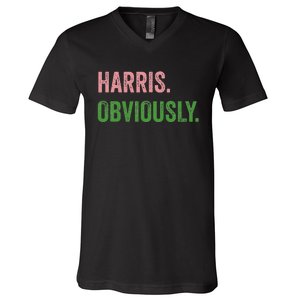 Harris. Obviously. A Vote For 2024 President Kamala Harris V-Neck T-Shirt