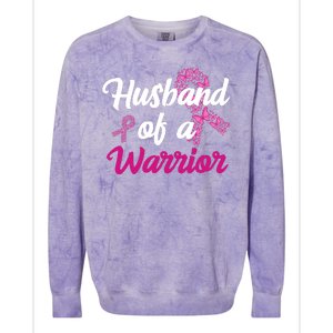 Husband Of A Warrior Breast Cancer Ribbon Colorblast Crewneck Sweatshirt