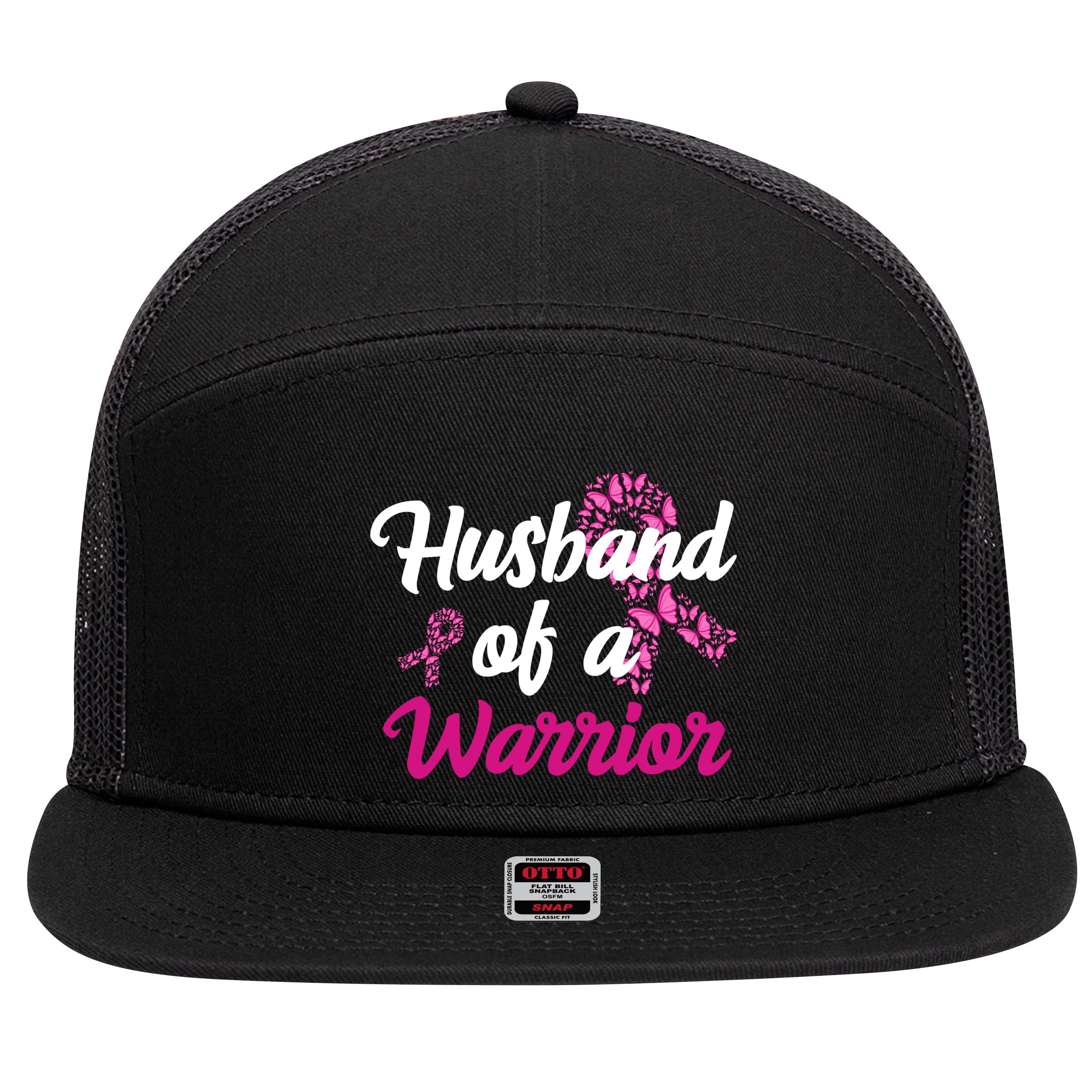 Husband Of A Warrior Breast Cancer Ribbon 7 Panel Mesh Trucker Snapback Hat
