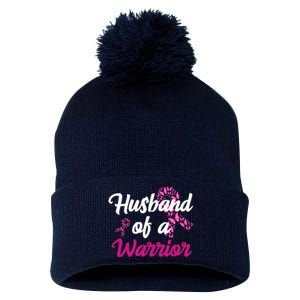 Husband Of A Warrior Breast Cancer Ribbon Pom Pom 12in Knit Beanie